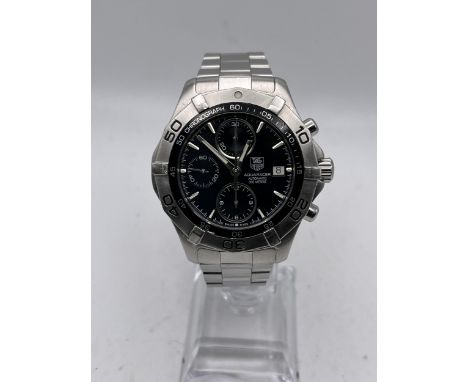 A TAG HEUER AQUARACER AUTOMATIC CHRONOGRAPH MEN'S WRISTWATCH CAF2110 TESTED FOR 24 HOURS AND KEEPS TIME BUT NO WARRANTY