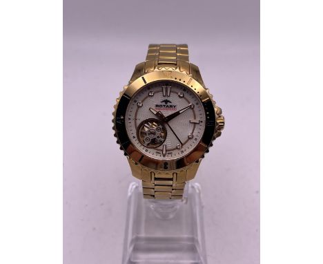A ROTARY AQUASPEED AUTOMATIC WRISTWATCH ROSE GOLD COLOUR WITH MOTHER OF PEARL DIAL
