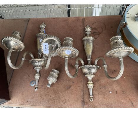 A PAIR OF DECORATIVE TWO BRANCH WALL LIGHT FITTINGS