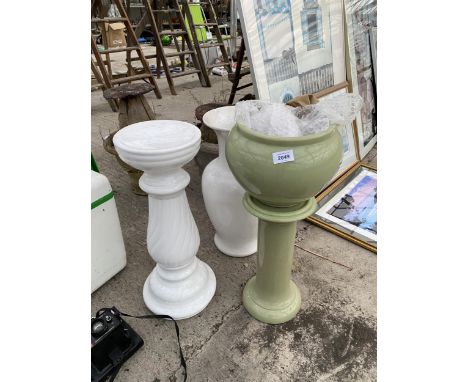 TWO JARDINAIRE STANDS AND A LARGE CERAMIC VASE
