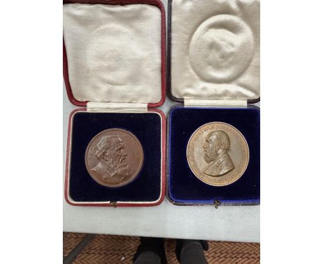 TWO VINTAGE BRONZE BOXED MEDALS