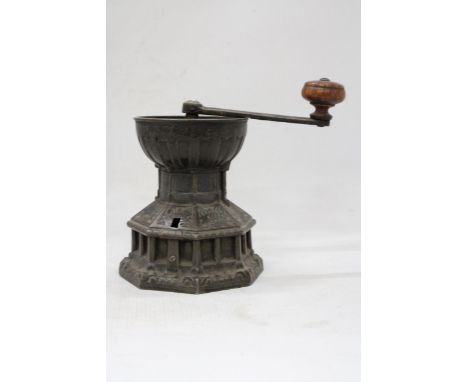 A LATE 19TH CENTURY ARCHIBALD KENRICK &amp; SONS YORK MINSTER CATHEDRAL CAST IRON COFFEE GRINDER
