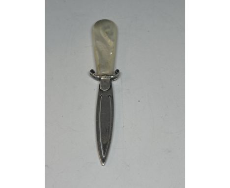 A DAGGER SHAPED BOOK MARK WITH MOTHER OF PEARL HANDLE