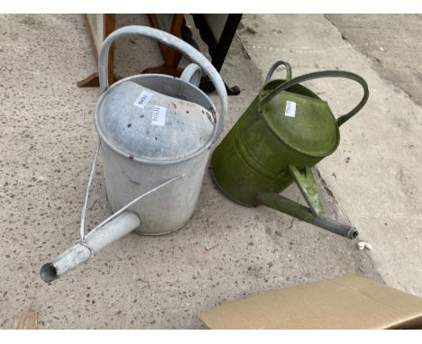 TWO VINTAGE GALVANISED WATERING CANS