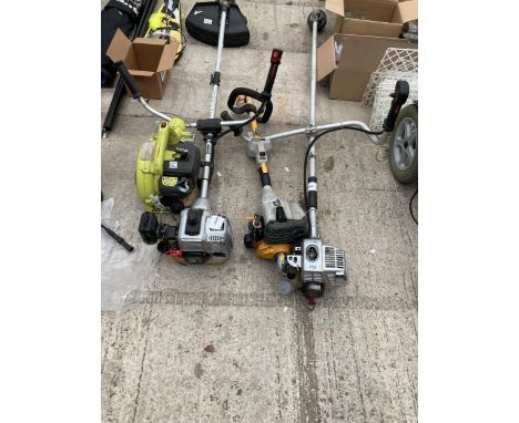 TWO PETROL GRASS STRIMMERS, A RYOBI PETROL LEAF BLOWER ENGING AND A RYOBI STRIMMER ENGINE ETC
