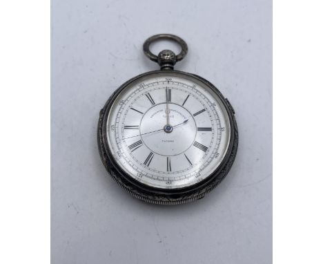AN ANTIQUE 925 SILVER IMPROVED CHRONOGRAPH POCKET WATCH 58MM