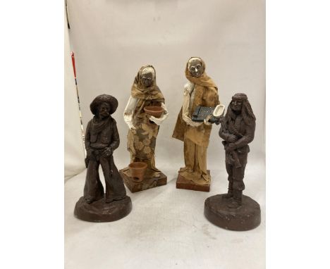 FOUR VINTAGE FIGURES TO INCLUDE TWO MADE FROM PAPER