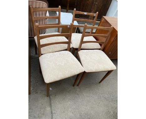 FOUR RETRO SCHREIBER LADDER BACK DINING CHAIRS