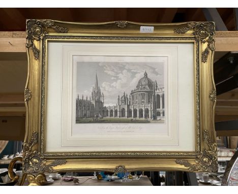 A GILT FRAMED VINTAGE COLOURED ENGRAVING, 'VIEW FROM THE LARGER QUADRANGLE, ALL SAINTS COLLEGE'