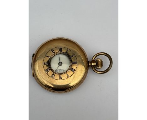 A MID CENTURY ELGIN USA GOLD PLATED HALF HUNTER POCKET WATCH