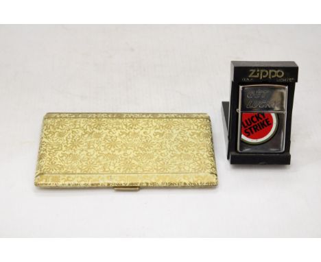 A ZIPPO LUCKY STRIKE LIGHTER AND CIGARETTE CASE