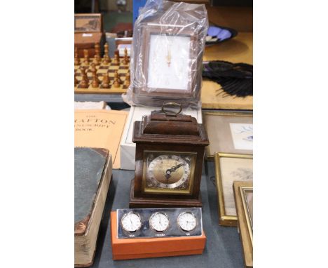 THREE CLOCKS TO INCLUDE A GARRARD &amp; CO MANTLE CLOCK, ETC
