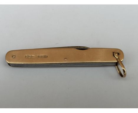 A HALLMARKED LONDON 9CT GOLD CASED PENKNIFE, MAKER N.B.I, GROSS WEIGHT 25 G