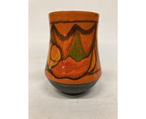 A VINTAGE POOLE POTTERY DELPHIS VASE ORANGE AND YELLOW DRIP GLAZE