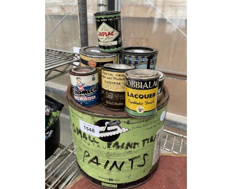 AN ASSORTMENT OF VINTAGE TINS OF PAINT AND LACQUER ETC
