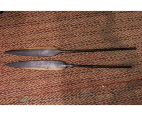 TWO VINTAGE HAND CARVED AFRICAN SPEARS
