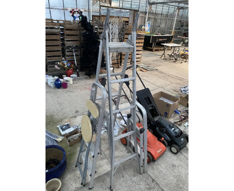 THREE VARIOUS ALUMINIUM STEP LADDERS AND A FOLDING STOOL