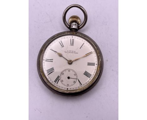 A MARKED 925 SILVER WALTHAM MASS GENTS POCKET WATCH 52MM