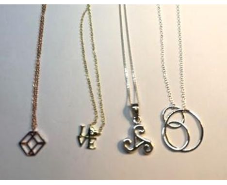 FOUR MARKED SILVER NECKLACES TO INCLUDE A ROSE GOLD AND A YELLOW GOLD PLATED
