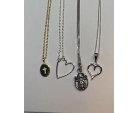 FOUR MARKED SILVER NECKLCES TO INCLUDE A GOLD PLATED