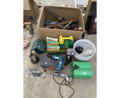 AN ASSORTMENT OF ITEMS TO INCLUDE GARDEN SEED, PLANTERS AND TOOLS ETC