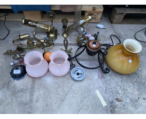AN ASSORTMENT OF VINTAGE LIGHT FITTINGS AND SHADES