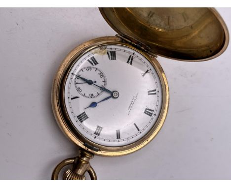 AN ANTIQUE FULL HUNTER GENT'S GOLD FILLED POCKET WATCH THOS RUSSEL AND SON LIVERPOOL 51MM DIAMETER