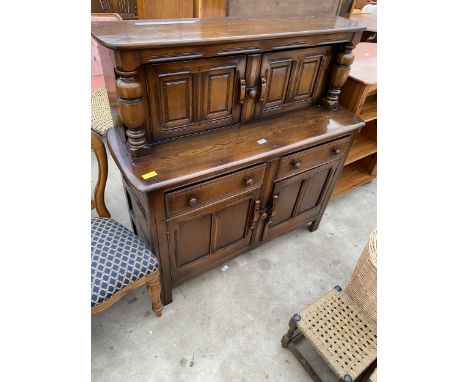 AN ERCOL BLUE LABEL ELM COURT CUPBOARD, 48" WIDE