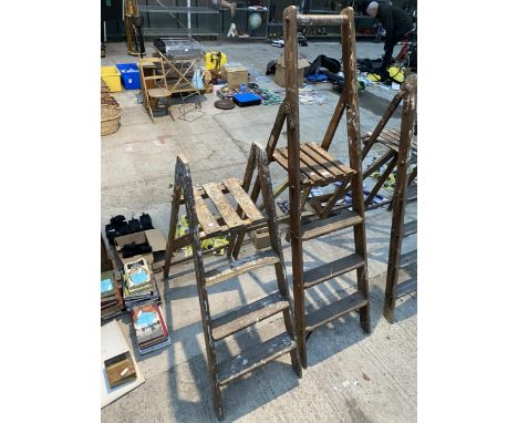 TWO VINTAGE WOODEN THREE RUNG STEP LADDERS