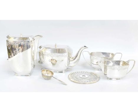 A Four-Piece George V Silver Tea-Service, by Stower and Wragg Ltd., Sheffield, 1934, each piece tapering oblong and with cant