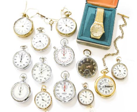 A Selection od stop watches, Military Leonides pocket watch, etc (qty)Estimate - £80-£120 One of the stop watches and one of 