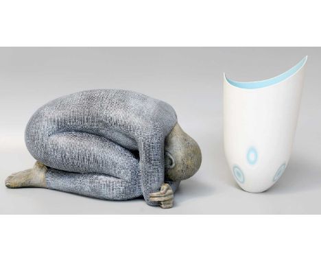 A Limited Edition Ceramic Sculpture by Eoghan Bridge, "Crouching Figure" 10/20, and A Porcelain Vase by Sasha Wardell (2)Scul