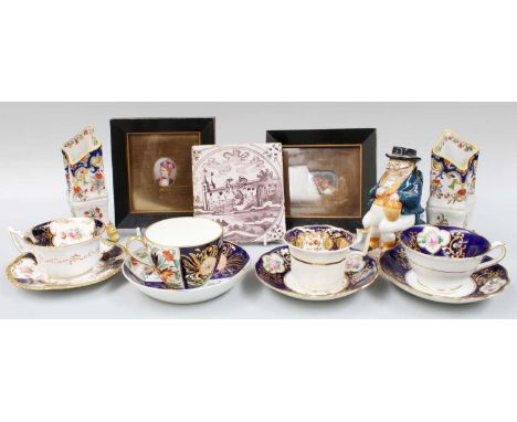 Assorted Ceramics, including an 18th century manganese Delft tile, Coalport "Batwing" cup and saucer, Wedgwood bute shaped cu