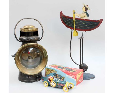 Clockwork Tin Plate Model Car "Bugatti Racer", makers Fantastic and Co., boxed, together with A Lucas "King of the Road" Moto