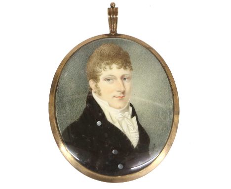 Joseph Bowring (b.c.1760, d. after 1817): Miniature Portrait of a Gentleman, bust length, wearing a white stock and cravat an