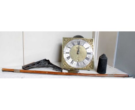 A Thirty Hour Longcase Clock Dial and Movement, circa 1770, 11" square brass dial with silvered chapter ring, signed Andrew P
