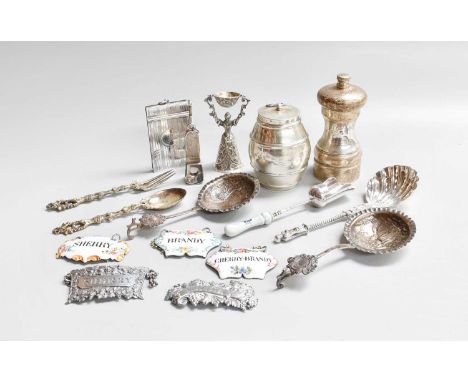 A Collection of Assorted Silver and Other Items, including a small wager-cup; an Austrian silver barrel-form container; a pep