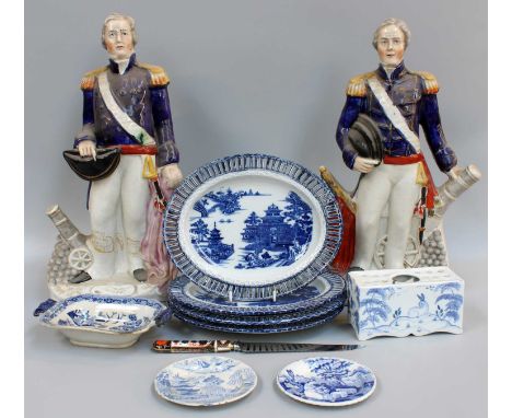 A Collection of Mainly 19th Century English Pottery, including a pair of Staffordshire military portrait figures, Napier and 