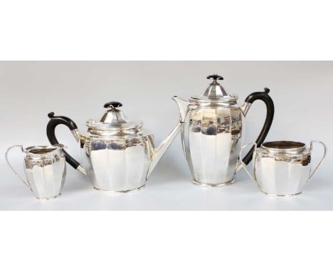 A Four-Piece George V Silver Tea-Service, by J. B. Chatterley and Sons Ltd., Birmingham, 1920 and 1921, each piece tapering a