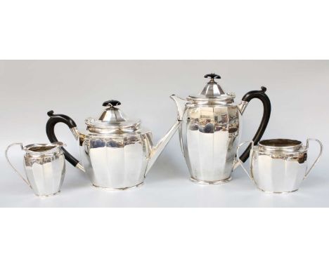 A Four-Piece George V Silver Tea-Service, by J. B. Chatterley and Sons Ltd., Birmingham, 1920 and 1921, each piece tapering a