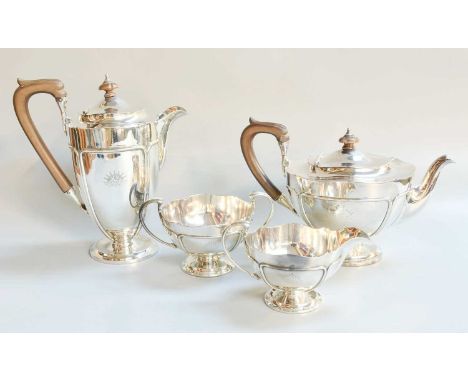 A Four-Piece George V Silver Tea-Service, by Fattorini and Sons Ltd., Birmingham, 1917, each piece tapering and on spreading 