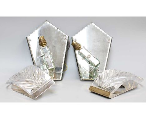 A Pair of Vintage Mirror-Glass Wall Lights, together with A Pair of Cut Glass Wall Lights, of scroll form (4)Mirror lights. C