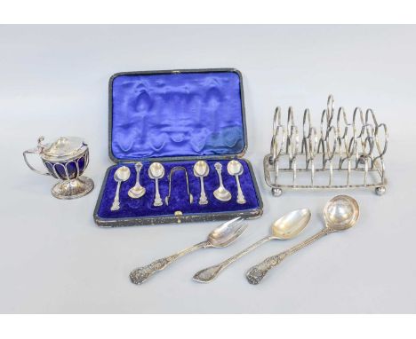 A Collection of Assorted Silver, comprising a George IV silver toastrack, Sheffield 1821; a William IV Queen’s pattern ladle 