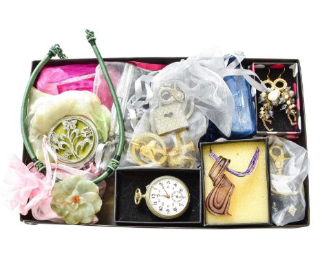 A Quantity of Costume Jewellery, including necklaces, keyrings, compacts, a pocket watch etc