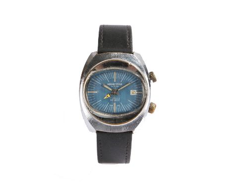 Memostar Alarm gentleman's wristwatch, the signed blue grid effect dial with date aperture at the 3 o'clock position and oran