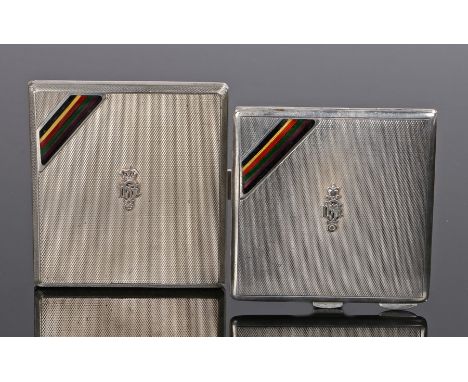 Elizabeth II silver cigarette case, Birmingham 1958, maker Garrard &amp; Co Ltd, the engine turned exterior with polychrome e