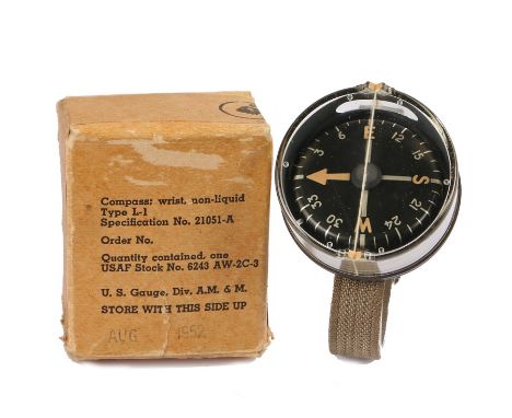 United States Air Force wrist compass type L-1, the case 47mm diameter, housed in original box dated August 1952