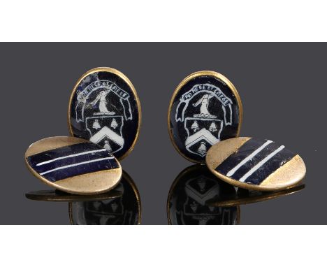 Pair of enamel cufflinks, with a heraldic crest in blue and white enamel