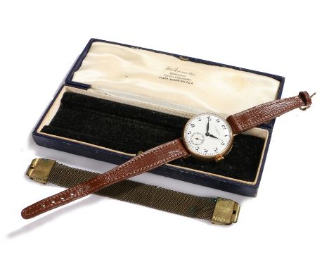 J.W. Benson 9 carat gold cased gentleman's wristwatch, the signed white dial with Arabic numerals and subsidiary seconds dial