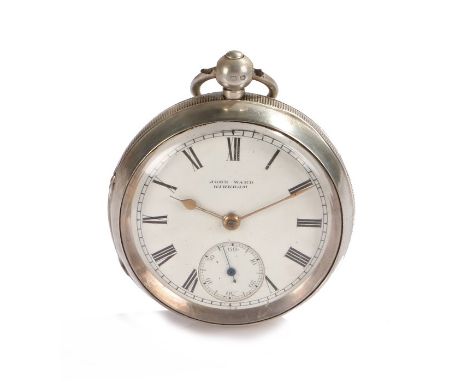 Victorian silver open face pocket watch, the white enamel dial with name John Ward Kirkham, Roman numerals and subsidiary sec